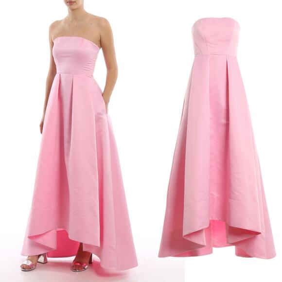 NEW Pinko Digimond‎ Pink Strapless Satin Pleated High-Low Formal Cocktail Gown 0